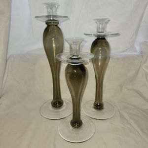Smokey Gray Glass Candlesticks